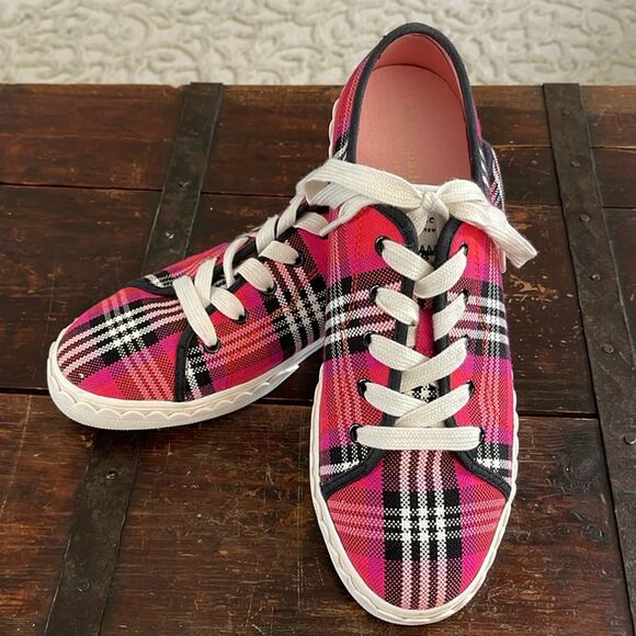 Kate Spade Vale Pink Multi Plaid Sneakers Size 8 - Picture 1 of 7